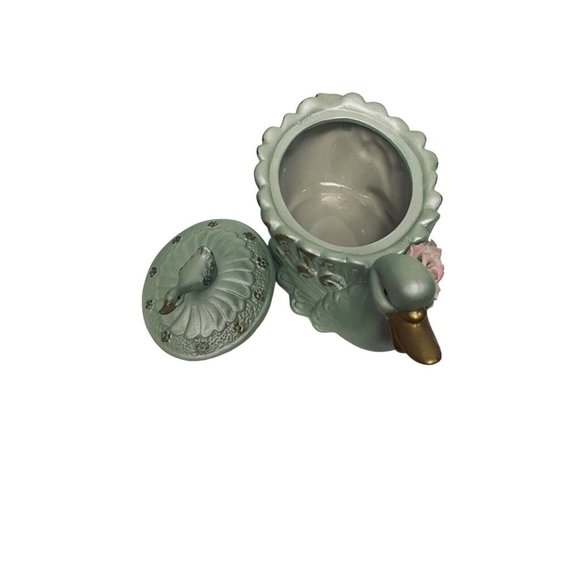 American Style Porcelain Blue Swan Lidded Cookie Jar Collectible Decorative 9" - Picture 9 of 15